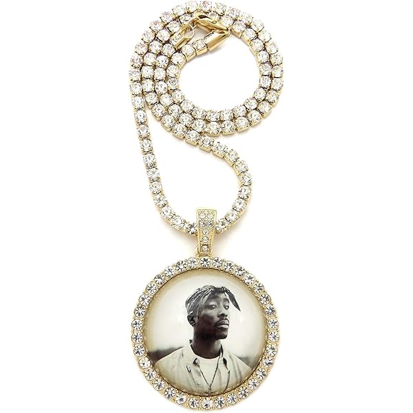 ラウンド用品・アクセサリー 2pac BLINGFACTORY Iced Hip Hop Gold PT 2Pac Picture Frame Pendant & 18